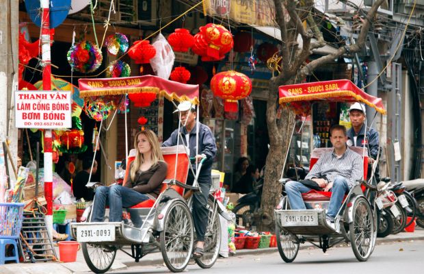 Taking a cyclo tour in Hanoi